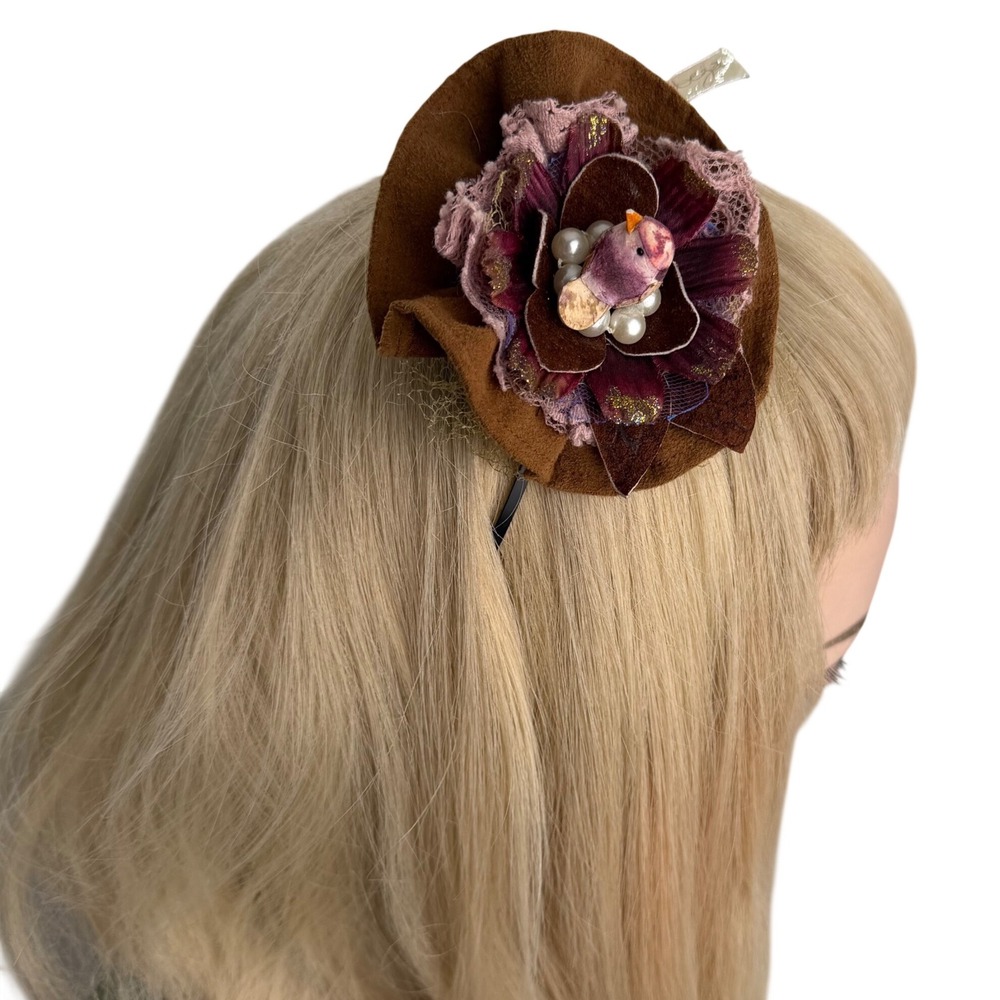 Handmade‎ Headband Bella Birdie Fascinator New Bird Flower Cottagecore Brown OS
